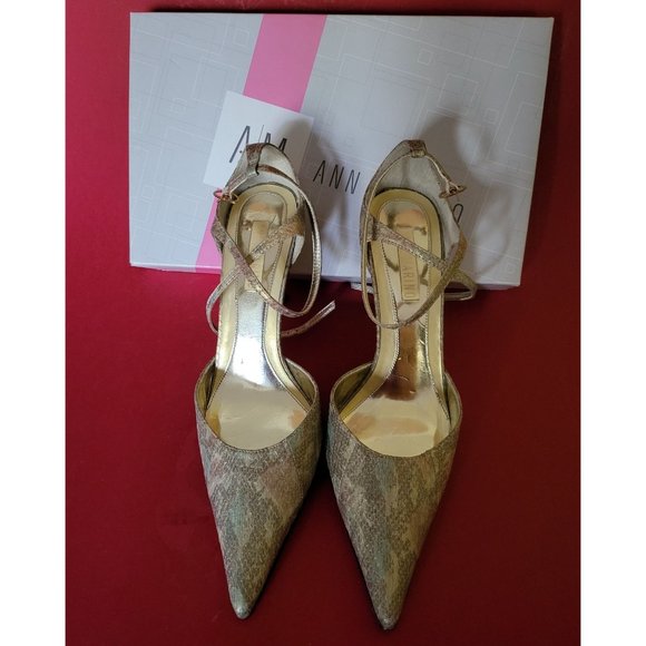 An Marino Shiny Star Metallic Python MLT Gold Size 8 High Heel Shoes - Picture 1 of 7